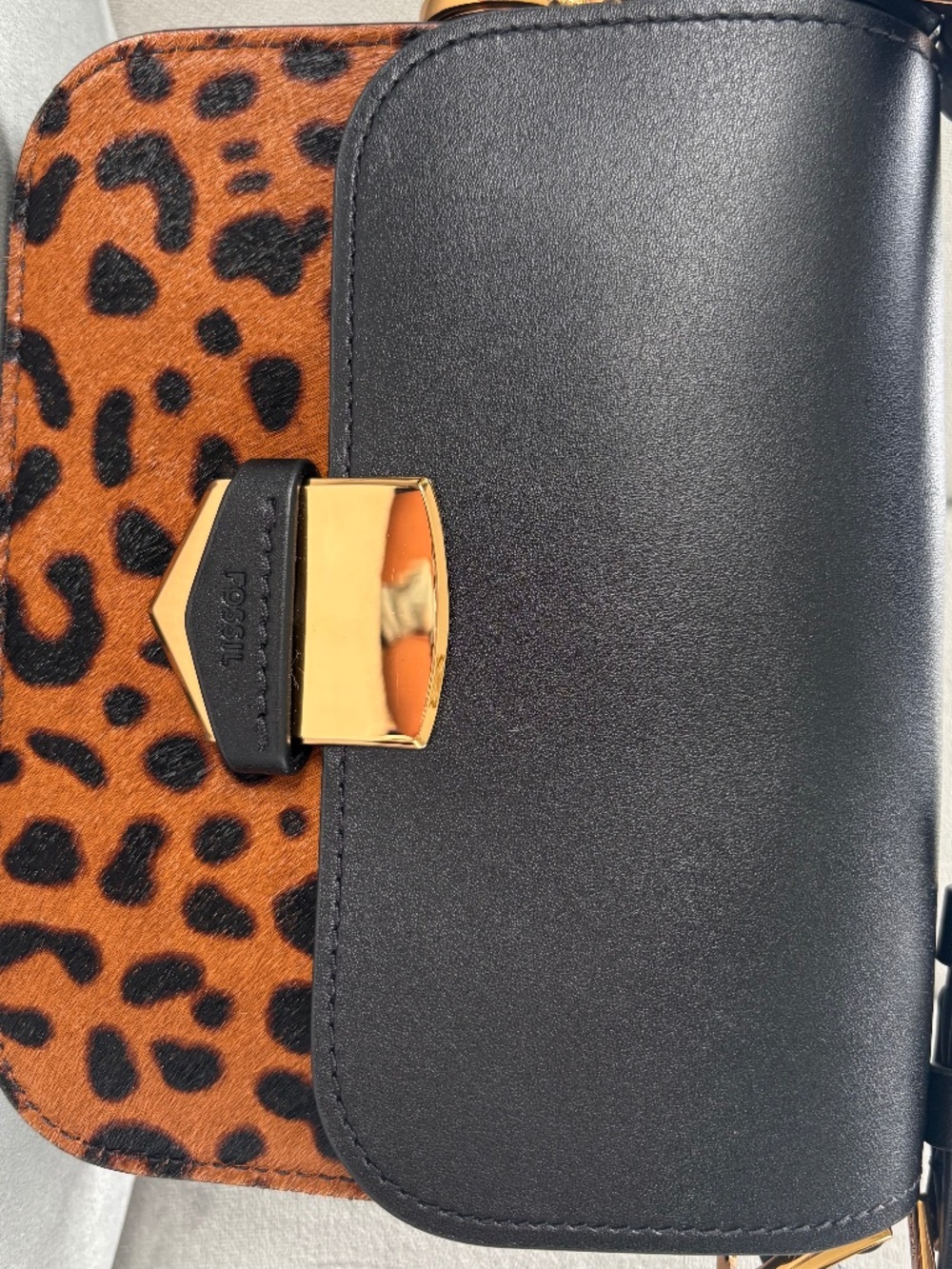 Fossil shoulder crossbody bag calf hair leopard